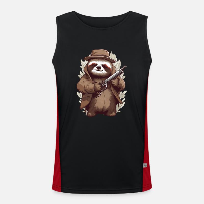 Funny sloth with gun Men's Functional Contrast Tank Top 
