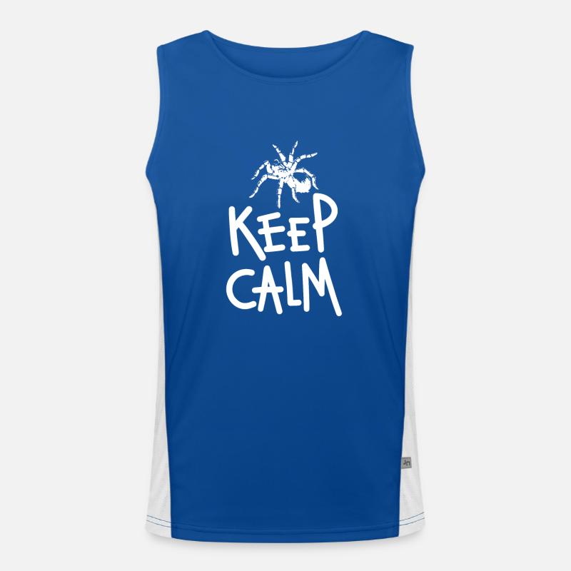 Keep Calm Tarentule Araignée blanc design horizontal Débardeur respirant contrasté Homme 