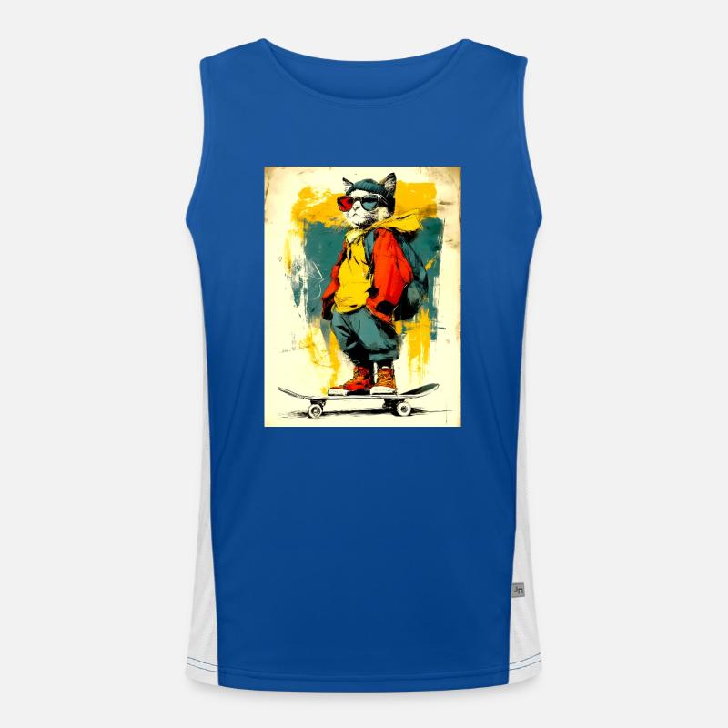 Cool cat on skateboard - modern, stylish Men's Functional Contrast Tank Top 