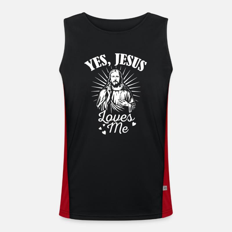 Jesus Design Ja Jesus liebt mich Geburtstagsgeschenkidee Funktionelles Kontrast-Tank Top für Männer 