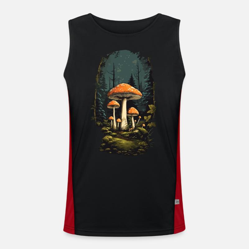 Vintage mushroom miracle toadstool in retro style Men's Functional Contrast Tank Top 