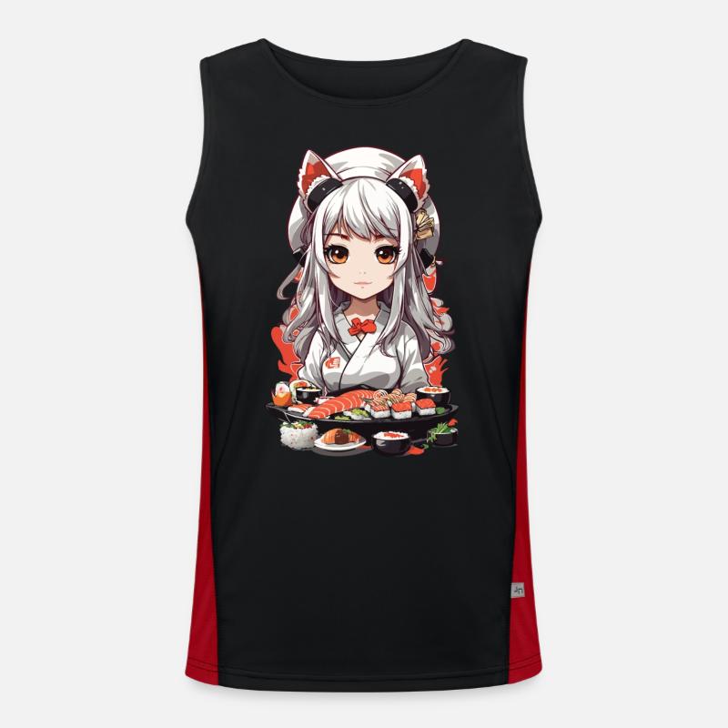 Kawaii Anime Sushi Master with Cat Ears Men's Functional Contrast Tank Top 