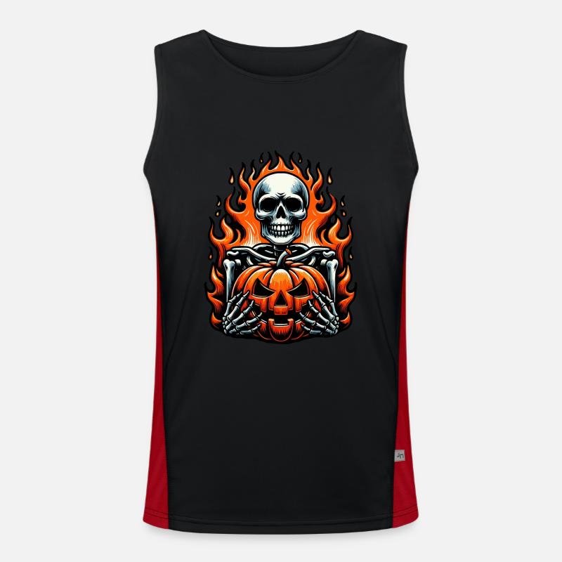 Halloween Skeleton with Pumpkin Men's Functional Contrast Tank Top 
