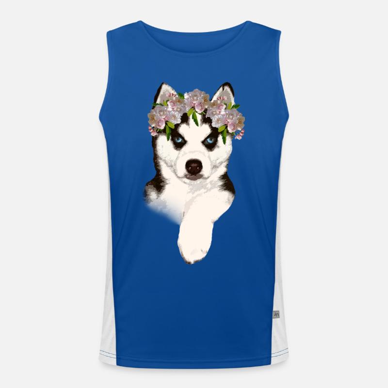 Husky mit Blumenkrone Funktionelles Kontrast-Tank Top für Männer 
