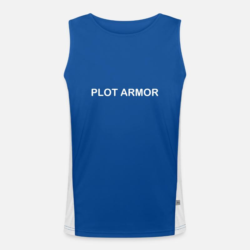Lustige Sprüche über Plot Armor im Kino Funktionelles Kontrast-Tank Top für Männer 