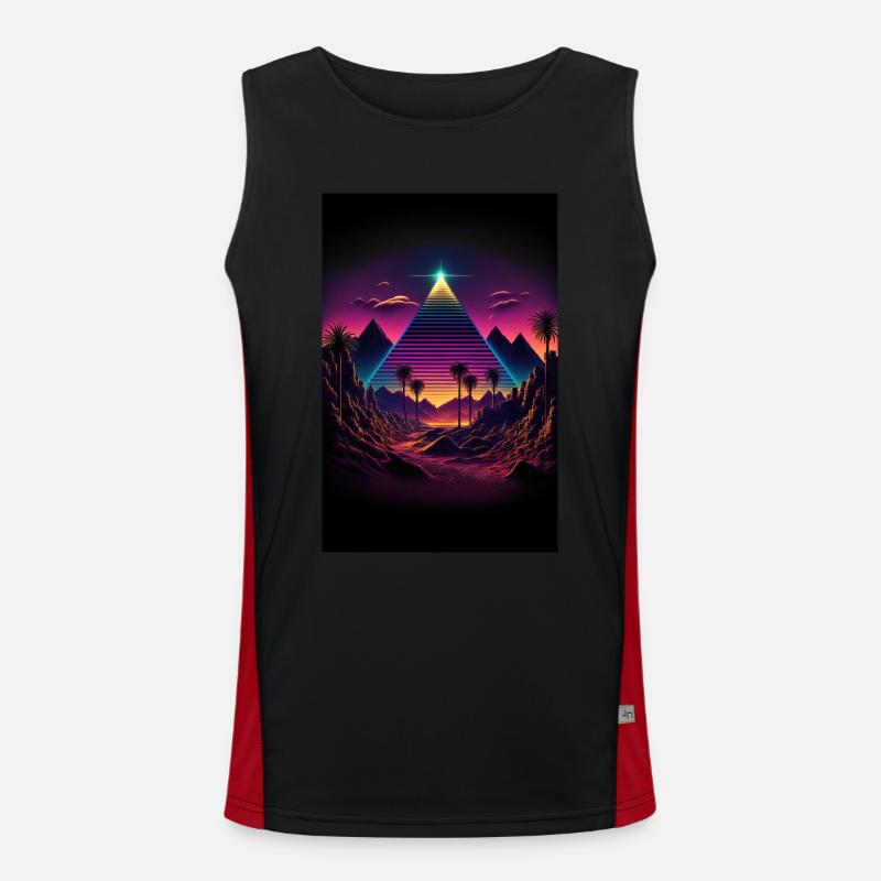 Luminous Monolith: A Retrowave Synthwave Pyramid Funktionelles Kontrast-Tank Top für Männer 