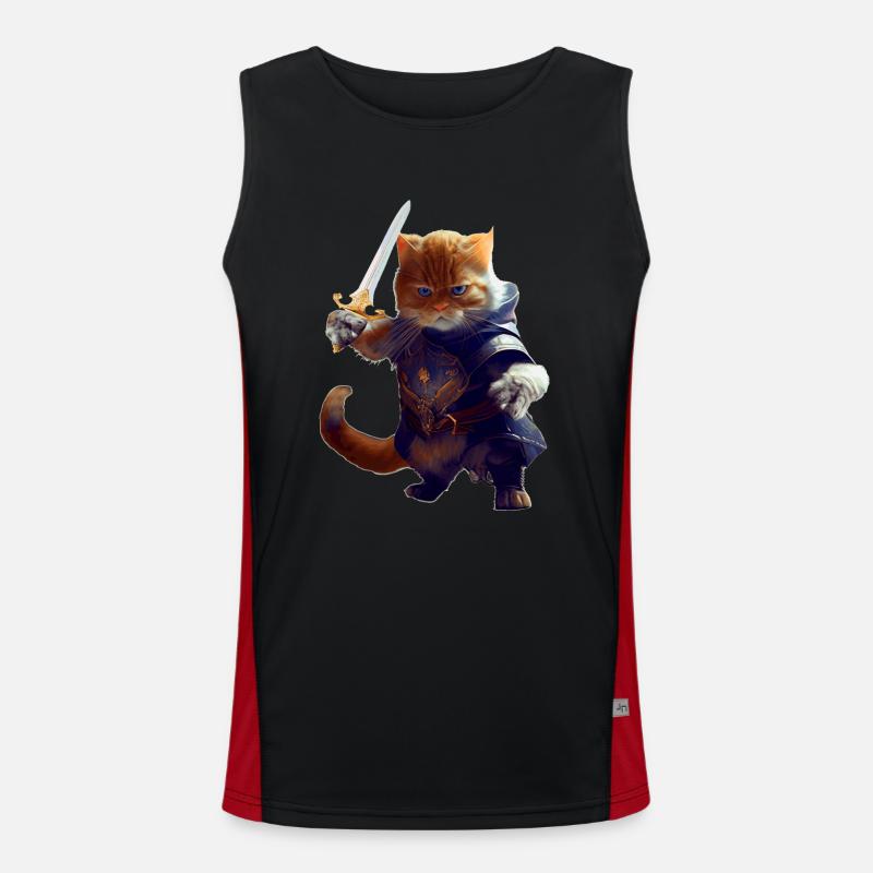 Katze als Ritter mit Schwert als tapferer Kämpfer Funktionelles Kontrast-Tank Top für Männer 