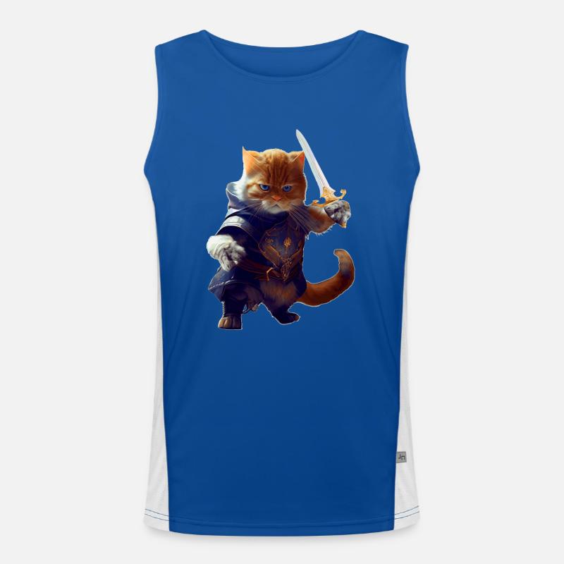 Chevalier chat combattant avec épée et bravoure Débardeur respirant contrasté Homme 