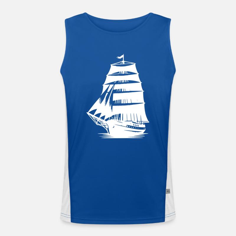 Old sailing ship with set sails Men's Functional Contrast Tank Top 