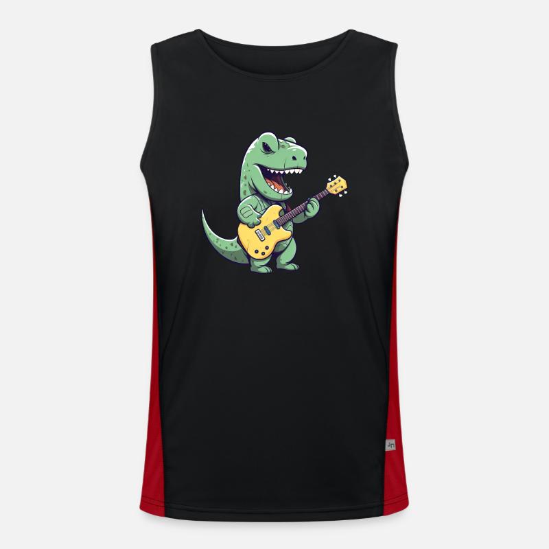 Trex Dinosaurier mit Elektrischer Gitarre Funktionelles Kontrast-Tank Top für Männer 