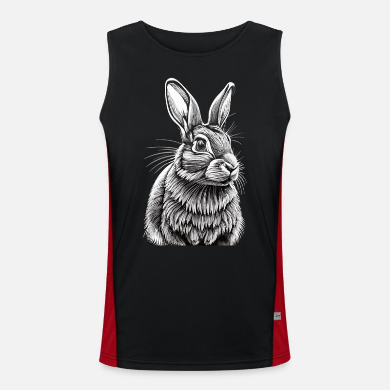 Rabbit Portrait - Men's Functional Contrast Tank Top - black/red