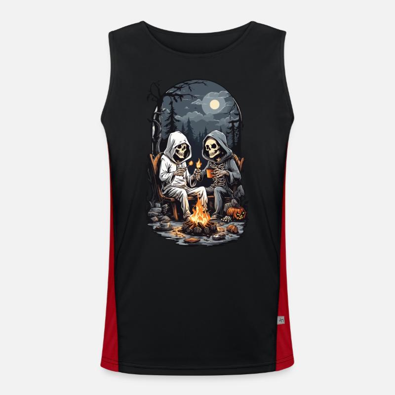Halloween Camping Skeleton Campfire Design - Men's Functional Contrast Tank Top  - black/red