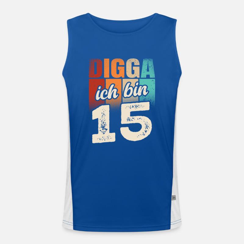 Digga Ich Bin 15 Jahre 15. Geburtstag Funktionelles Kontrast-Tank Top für Männer 