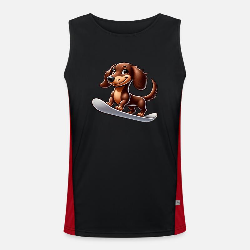 Dackel auf Snowboard Comic Wintersport Funktionelles Kontrast-Tank Top für Männer 