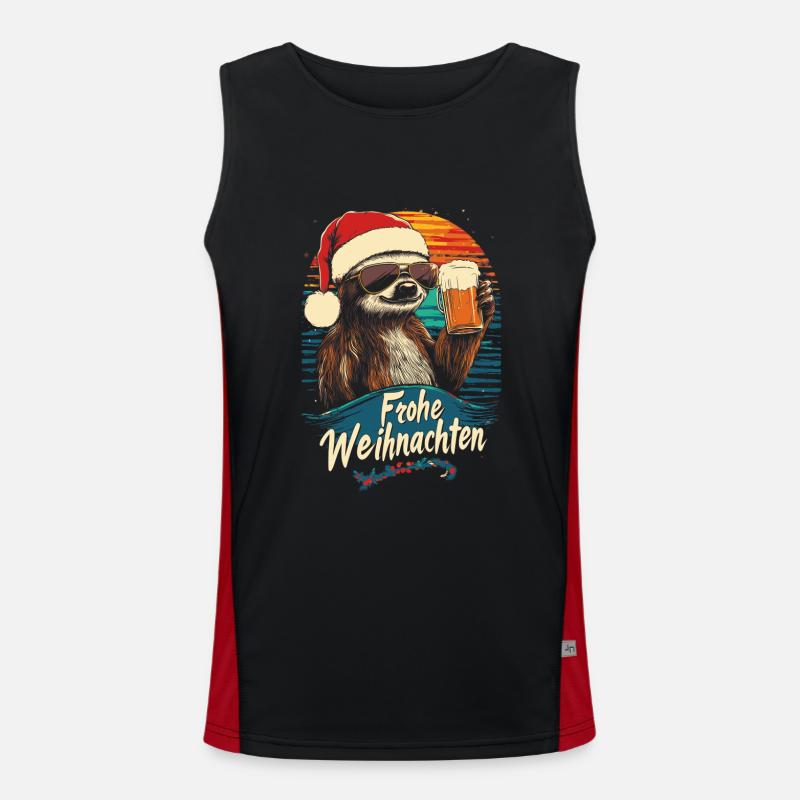 Faultier Weihnachten Bier Funktionelles Kontrast-Tank Top für Männer 
