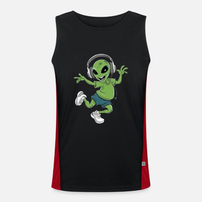 Alien Mit Kopfhörer Funktionelles Kontrast-Tank Top für Männer 
