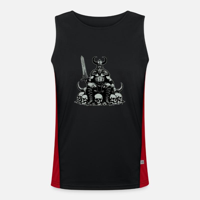 Wikinger mit Schwert und vielen Schädeln Funktionelles Kontrast-Tank Top für Männer 