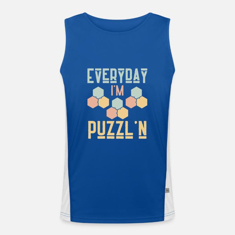 Everyday I'm Puzzl'n Funny Puzzle Solver Men's Functional Contrast Tank Top 
