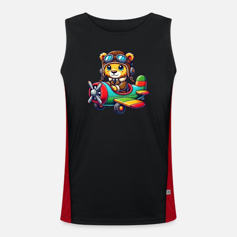 Löwe Pilot Propellerflugzeug Flugschein Flugzeug Funktionelles Kontrast-Tank Top für Männer 