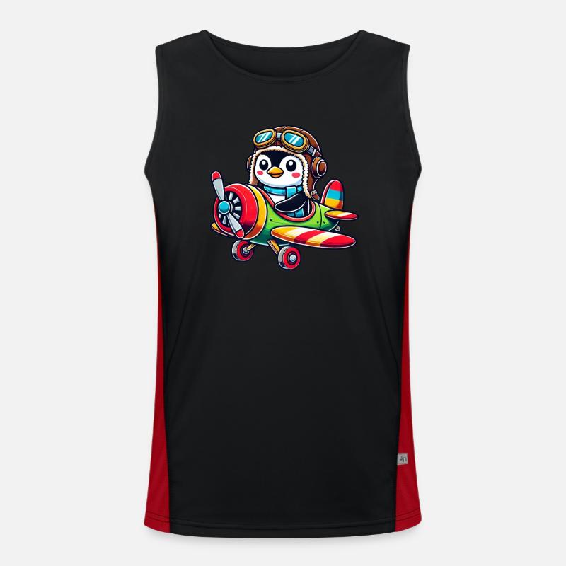 Pinguin Pilot Flugschein Flugzeug Propellermaschin Funktionelles Kontrast-Tank Top für Männer 