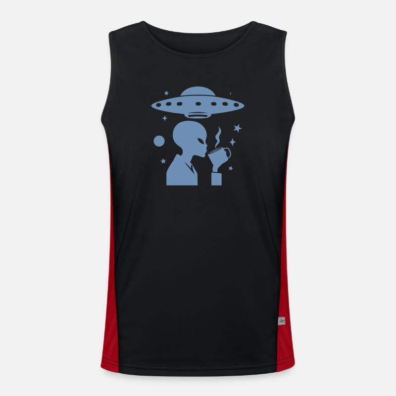 Alien-Silhouette mit Kaffee & UFO Funktionelles Kontrast-Tank Top für Männer 