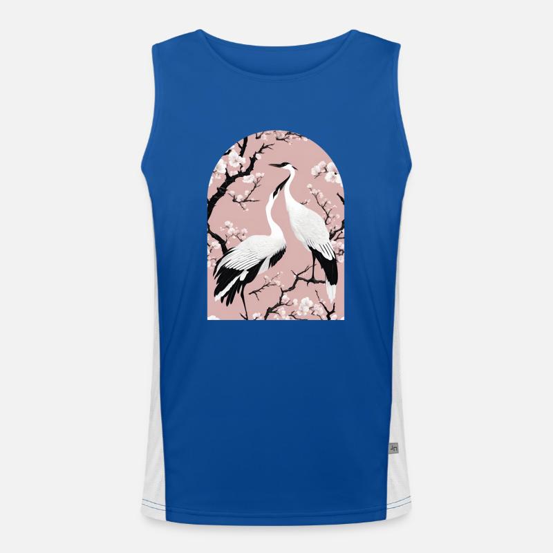 Kraniche und Kirschblüten Funktionelles Kontrast-Tank Top für Männer 