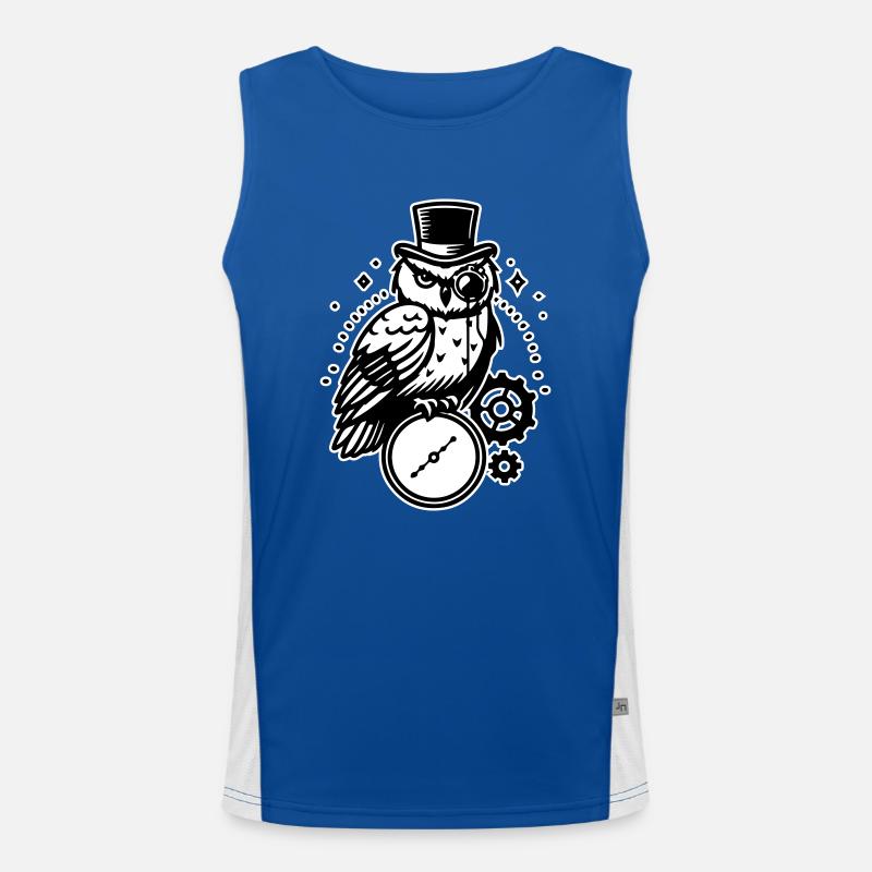 Steampunk owl and clock design Men's Functional Contrast Tank Top 