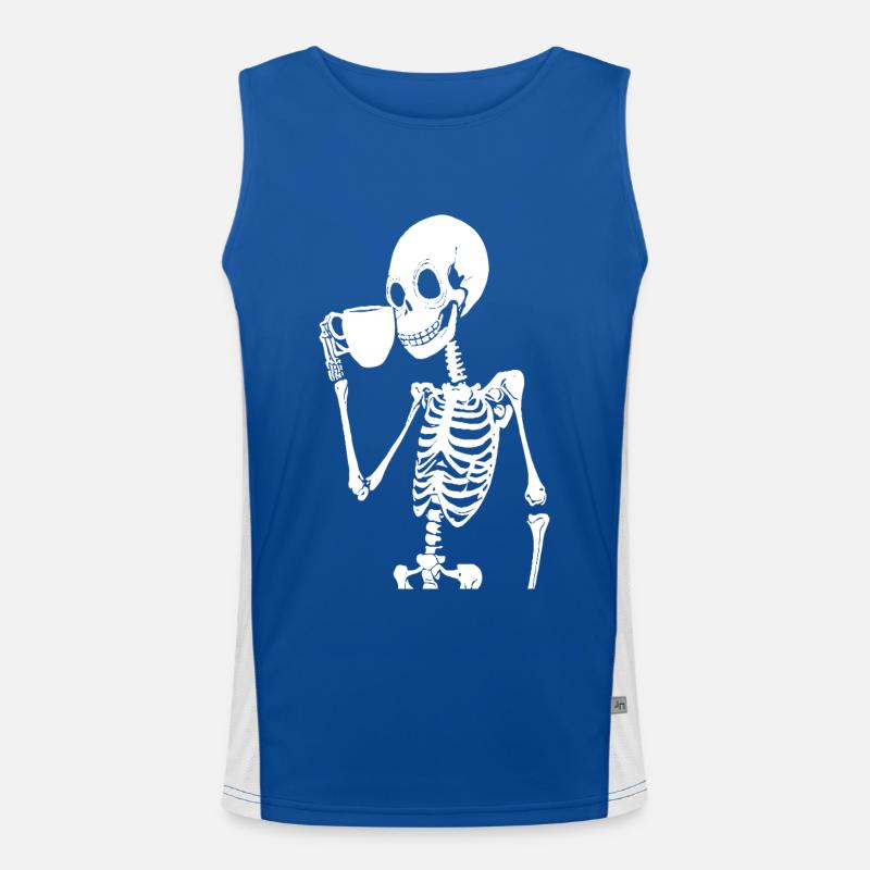 Sarcastic Funny Skeleton Drinking Espresso Coffee Men's Functional Contrast Tank Top 