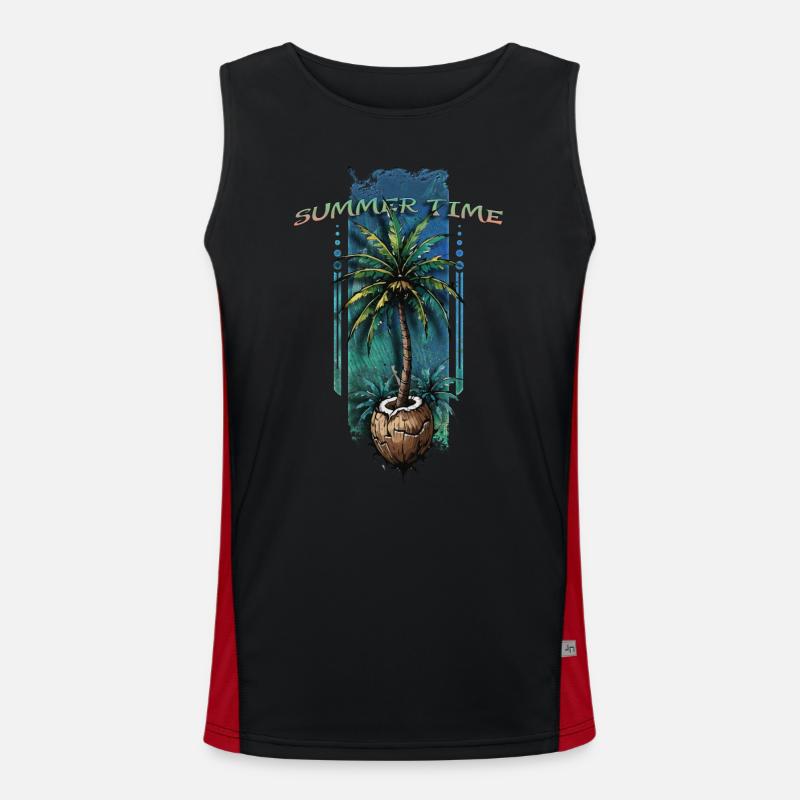 Tropical Escape: Palm Tree Emerging from Coconut Men's Functional Contrast Tank Top 