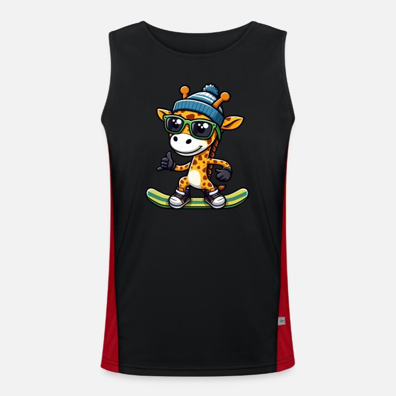 Snowboard Giraffe, Wintersport Tier Funktionelles Kontrast-Tank Top für Männer 