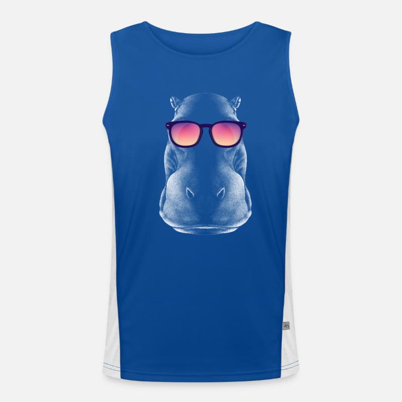 Cooles Hippo Nilpferd Flusspferd mit Sonnenbrille Funktionelles Kontrast-Tank Top für Männer 