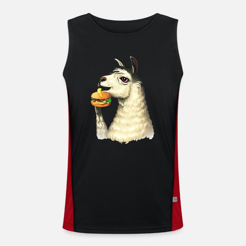 Cheeseburger eating llama Men's Functional Contrast Tank Top 