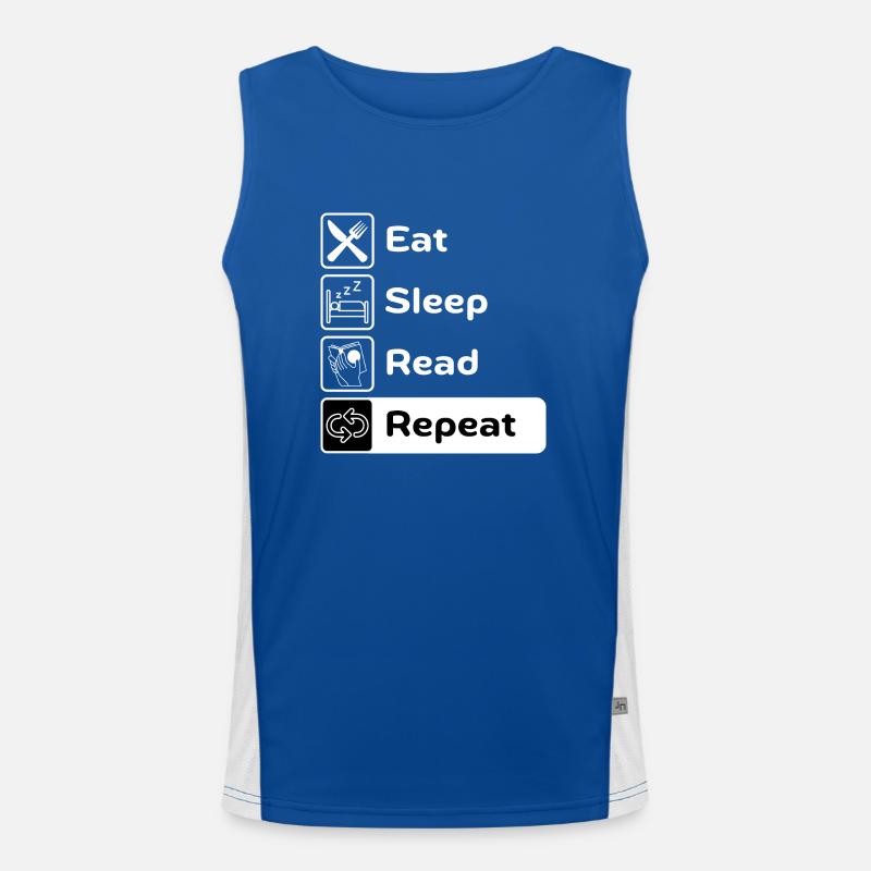 Eat Sleep Read Repeat Funktionelles Kontrast-Tank Top für Männer 