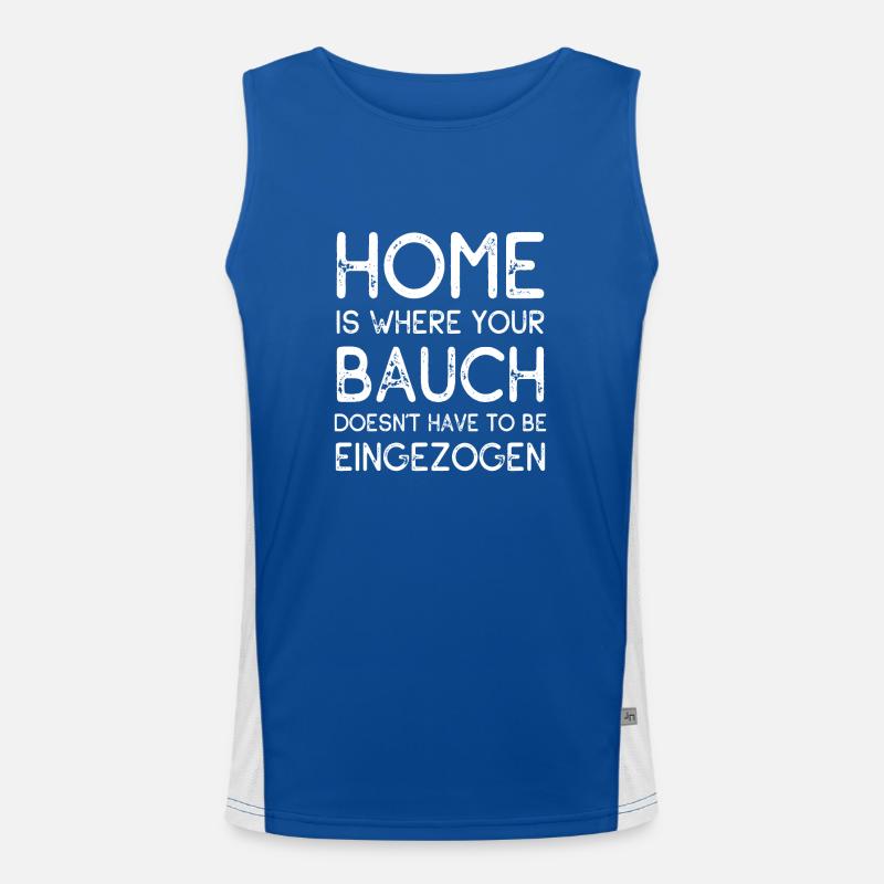 Zu Hause Bauch einziehen - Männertag - Spruch Funktionelles Kontrast-Tank Top für Männer 