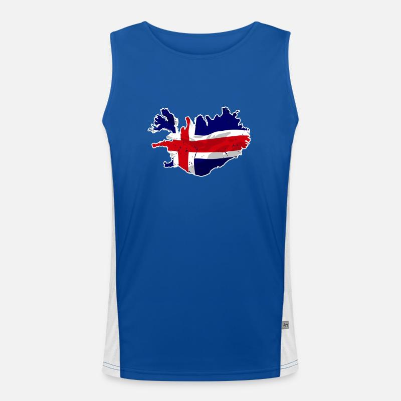 Iceland Flag Map Funktionelles Kontrast-Tank Top für Männer 