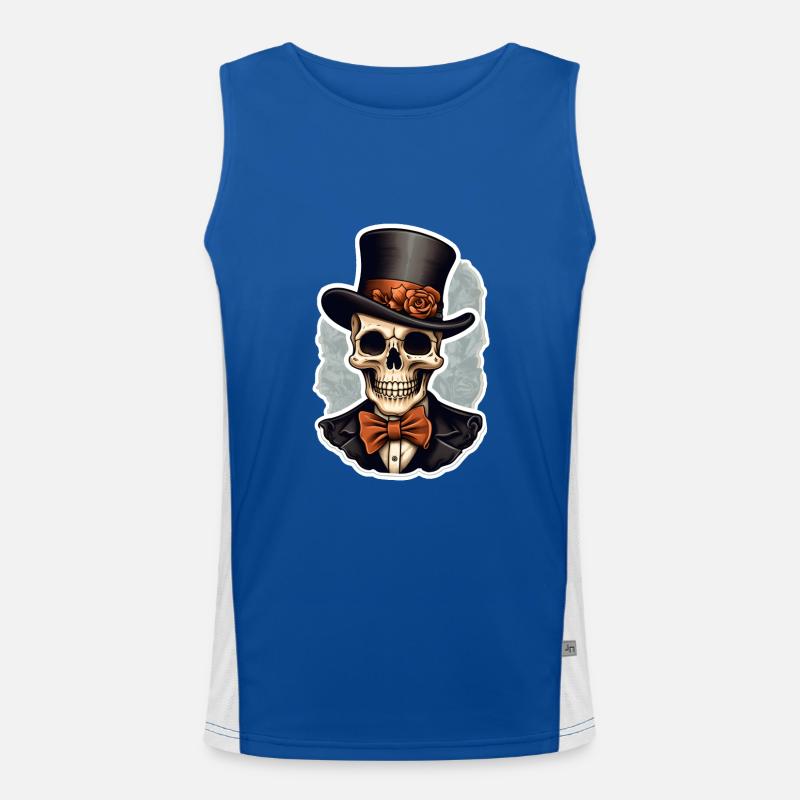 Skull with Top Hat Halloween Men's Functional Contrast Tank Top 