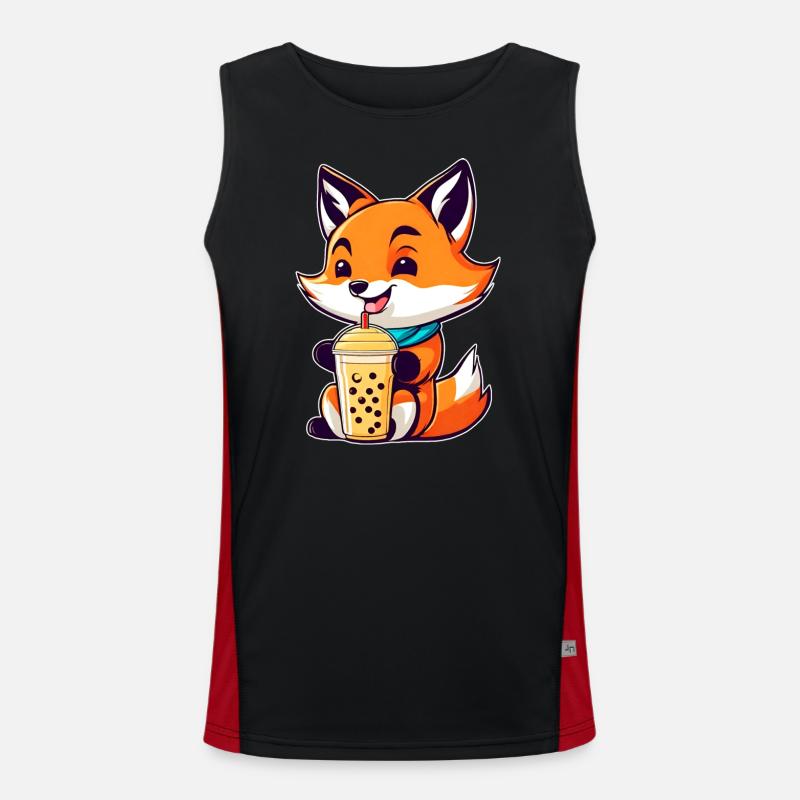 Cute Fox with Bubble Tea Men's Functional Contrast Tank Top 