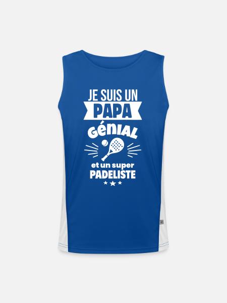 Papa génial & padéliste – idée fête des pères - Débardeur respirant contrasté Homme  - bleu/blanc - Devant