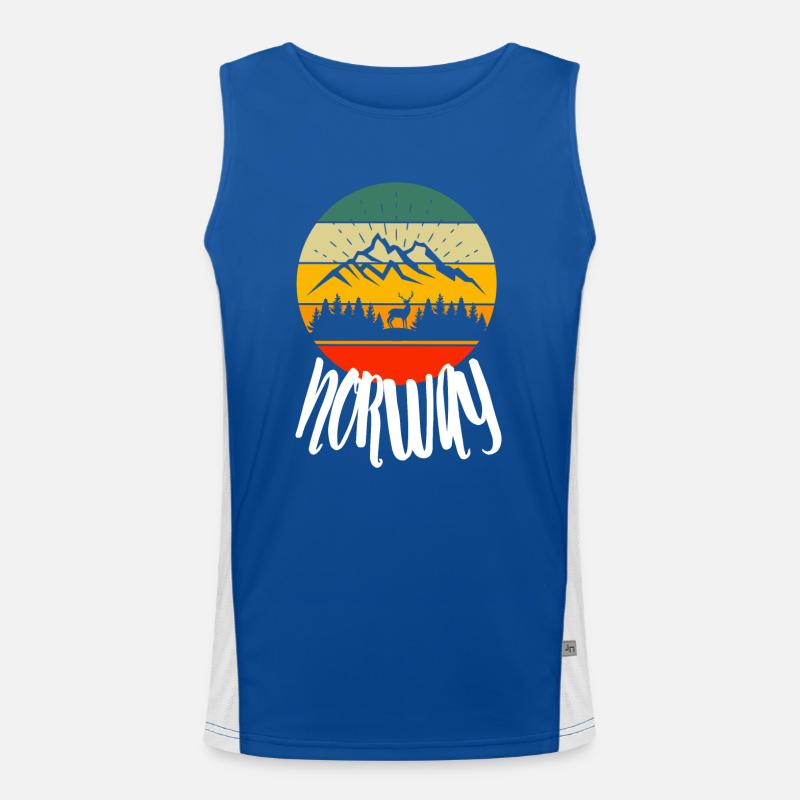 Norway Mountains Forest Deer Retro Nature Men's Functional Contrast Tank Top 