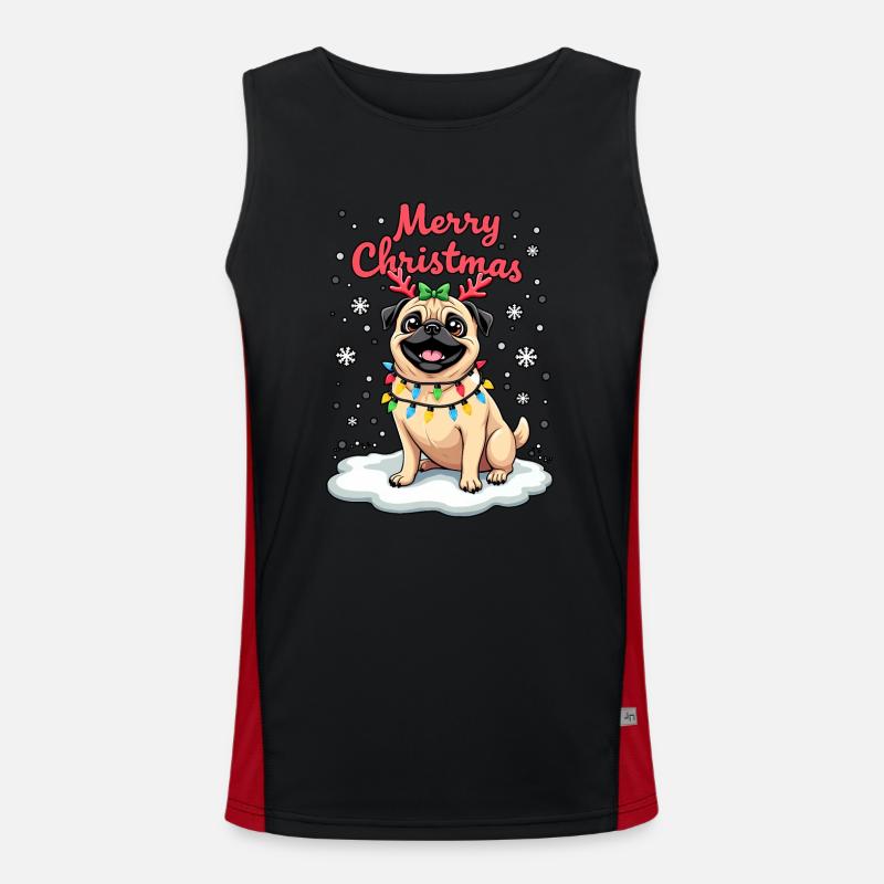 Pug als Weihnachtsmann Funktionelles Kontrast-Tank Top für Männer 