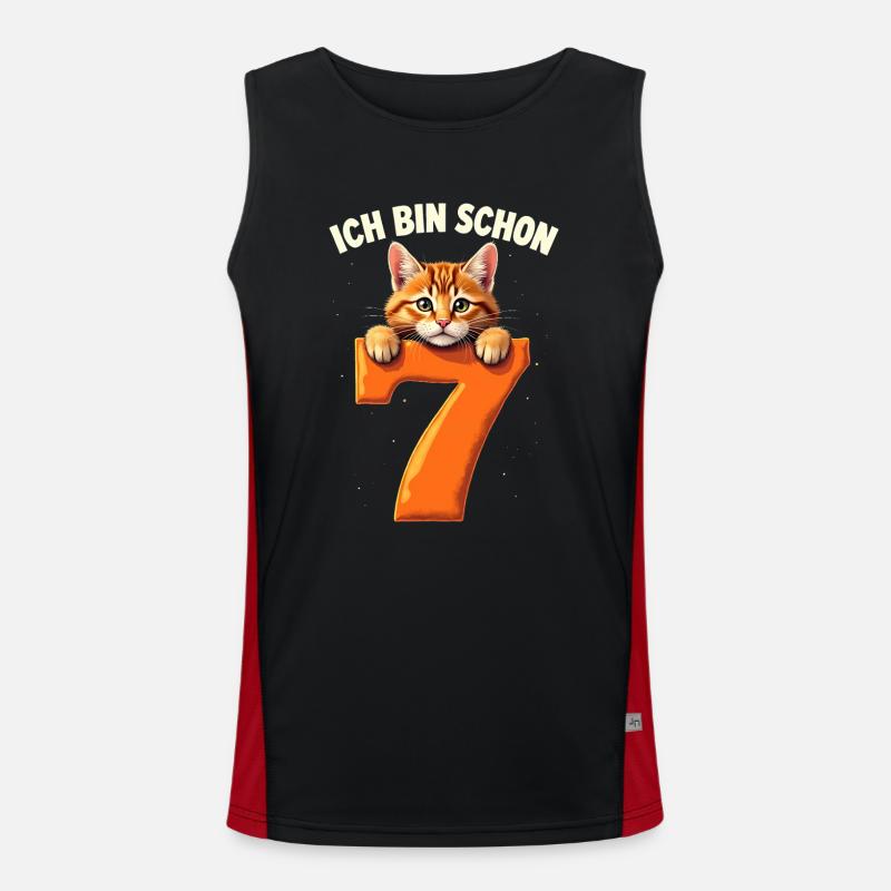 7. Geburtstag Mädchen Junge Katze Ich Bin Schon Funktionelles Kontrast-Tank Top für Männer 