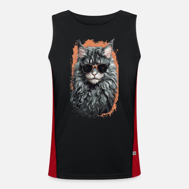 Maine Coon cat coolness in cat shape Men's Functional Contrast Tank Top 