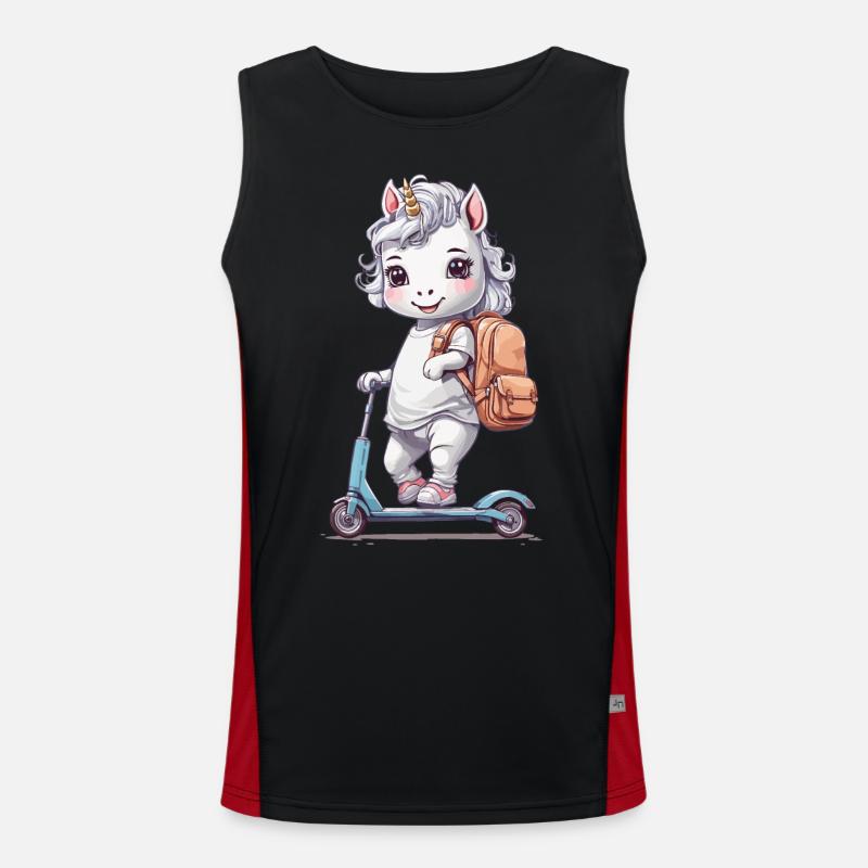 Einhorn Schüler Schulkind mit Roller Schule Design Funktionelles Kontrast-Tank Top für Männer 