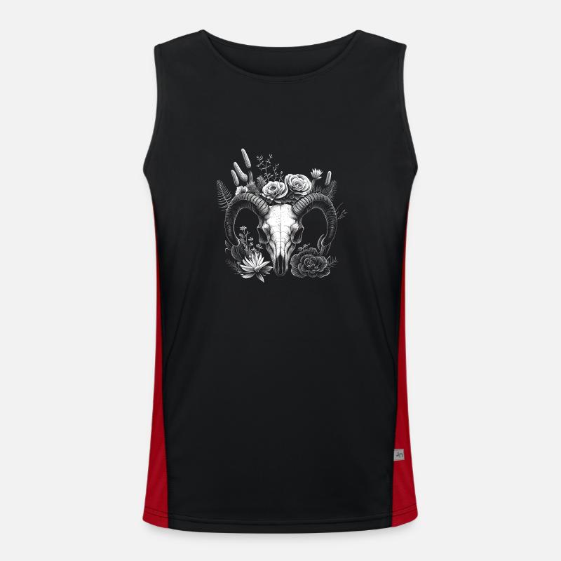 Widder Schädel mit Blumen und Sukkulenten Funktionelles Kontrast-Tank Top für Männer 