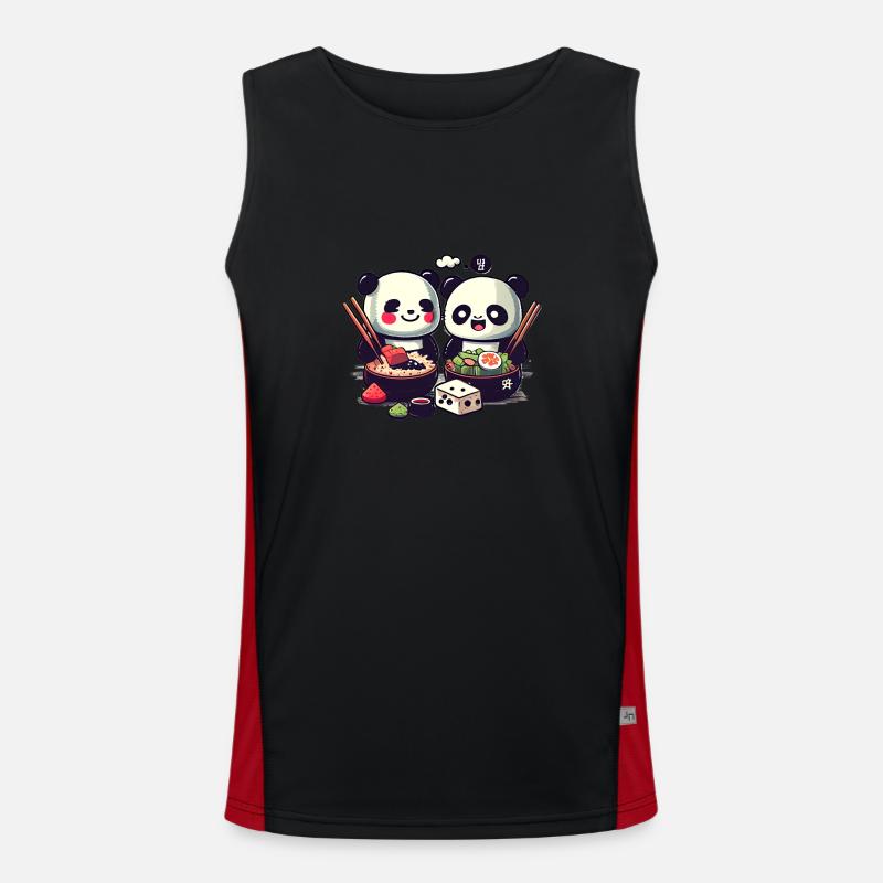 De mignons pandas comiques mangent du riz ensemble Débardeur respirant contrasté Homme 