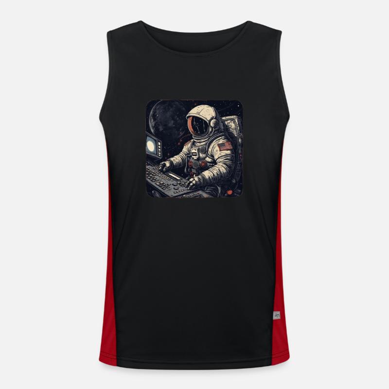 Cool retro astronaut operates computers Men's Functional Contrast Tank Top 