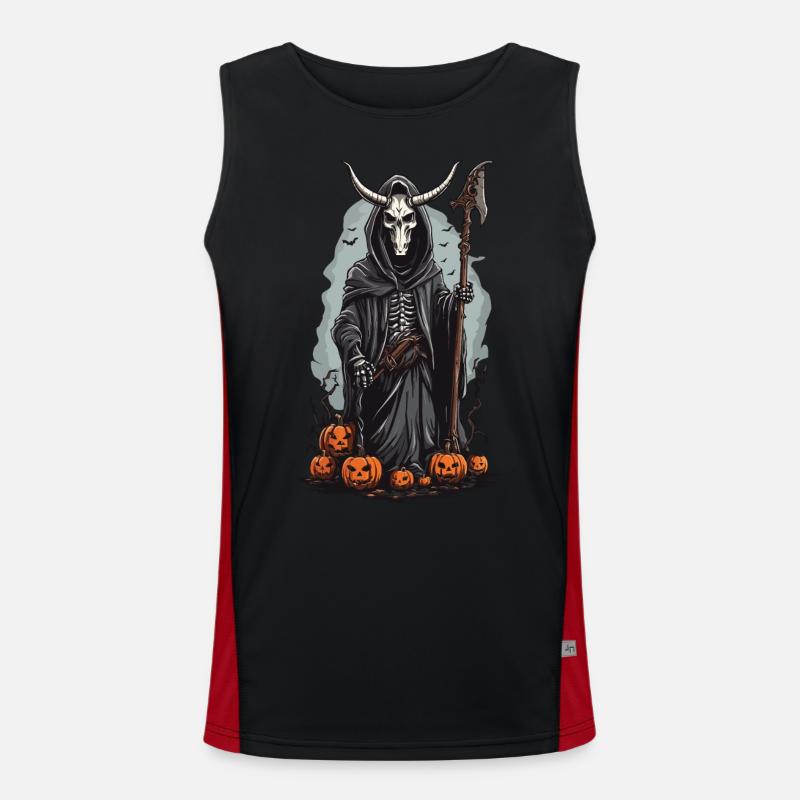 Sensenmann Halloween Dämonischer Druide Design Funktionelles Kontrast-Tank Top für Männer 