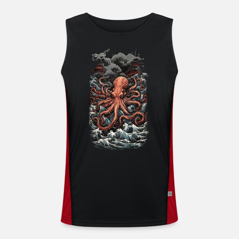 Ukiyo-E Art Style Octopus Deep Sea Magic and Sea Men's Functional Contrast Tank Top 