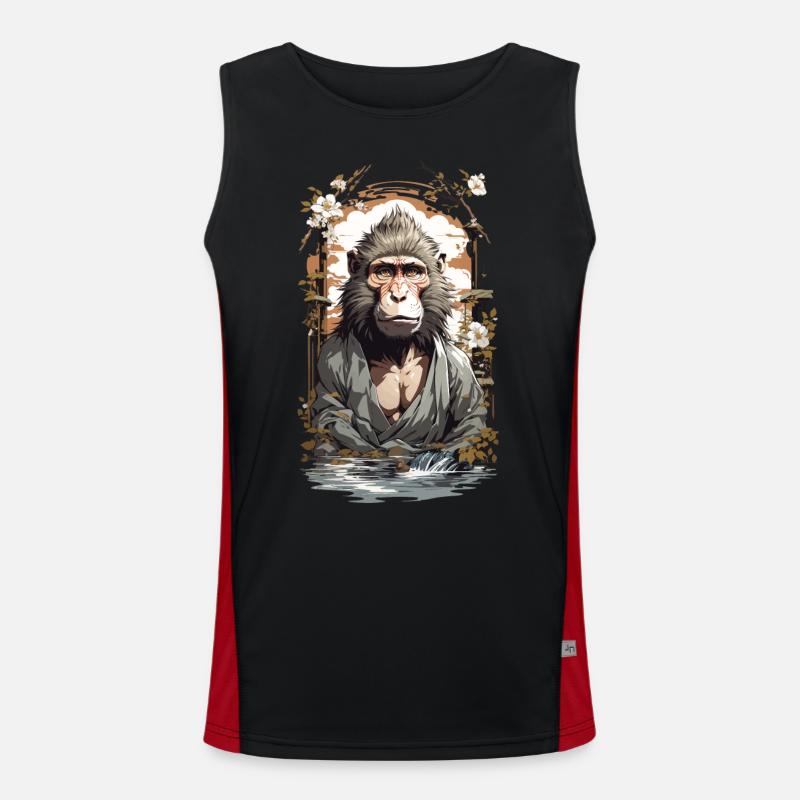 Sagenfigur Affe Kirschblüten Ukiyo-E Vintage Style Funktionelles Kontrast-Tank Top für Männer 