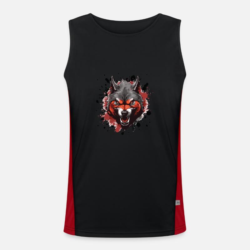 Wolf Head Symbol Animal - Men's Functional Contrast Tank Top  - black/red